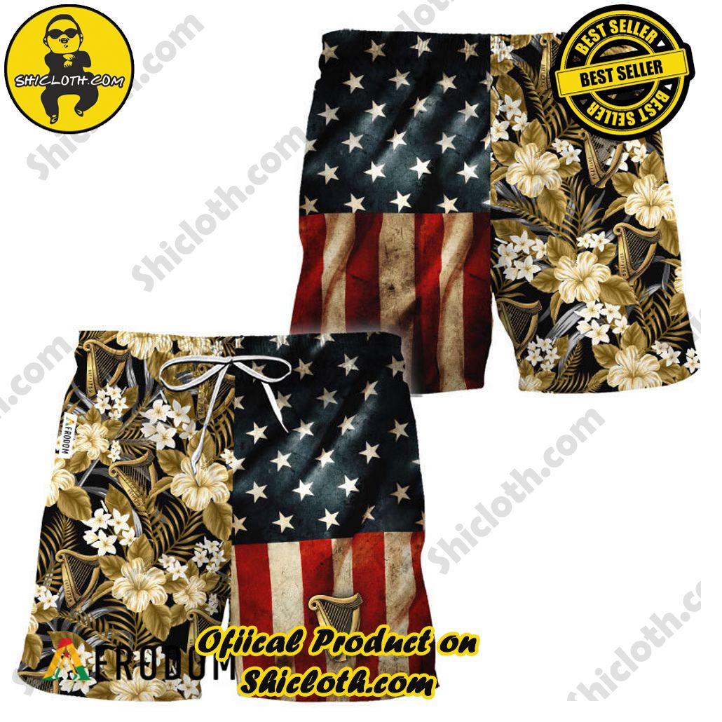 Shicloth's Tropical Elegance: Embrace Summer Vibes with Our Hawaiian Shirt and Shorts Set 118 Guinness Beer American Flag Tropical Flower Hawaiian Shorts
