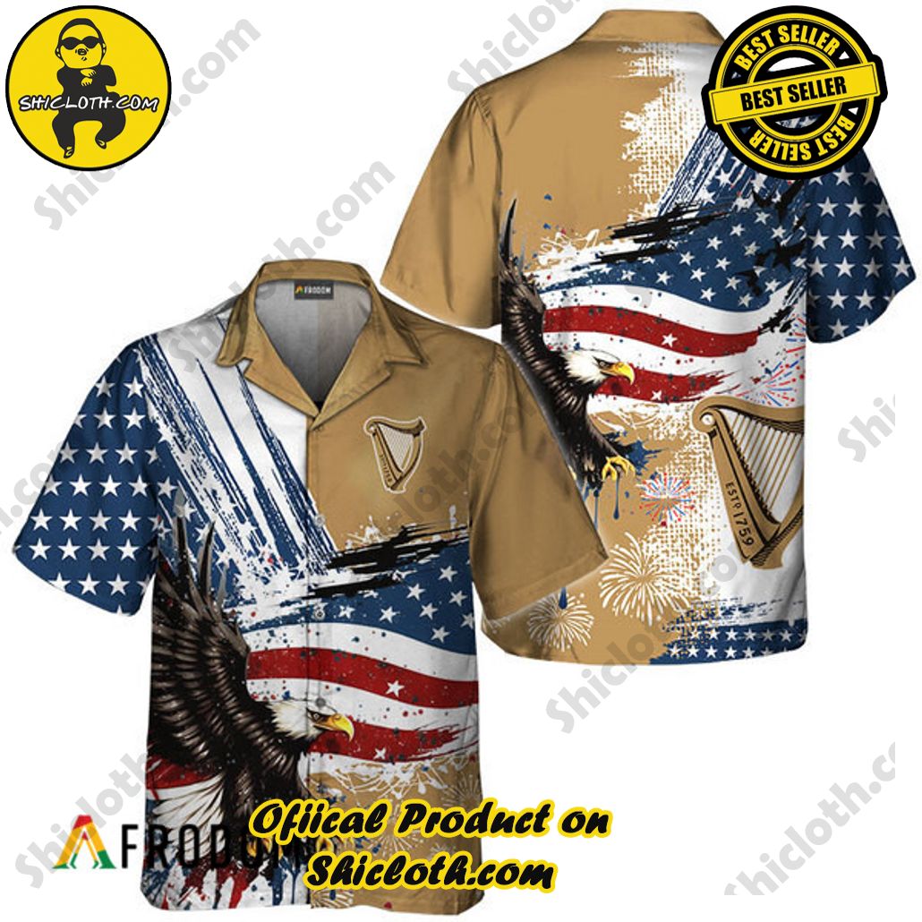 Shicloth's Tropical Elegance: Embrace Summer Vibes with Our Hawaiian Shirt and Shorts Set 122 Guinness Beer Fourth Of July Eagle Hawaiian Shirt