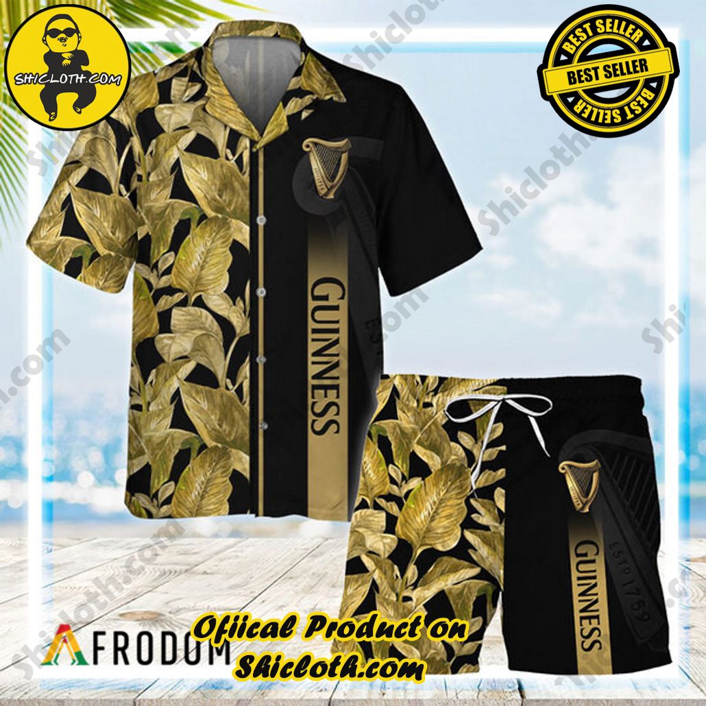 Shicloth's Tropical Elegance: Embrace Summer Vibes with Our Hawaiian Shirt and Shorts Set 125 Guinness Beer Tropical Leaf Hawaiian Shirt And Shorts Set