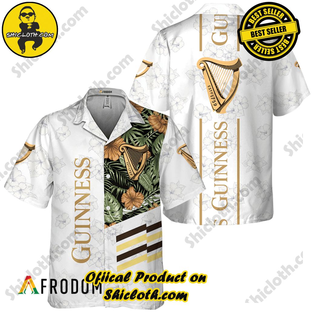 Shicloth's Tropical Elegance: Embrace Summer Vibes with Our Hawaiian Shirt and Shorts Set 130 Guinness White Tropical Flower Hawaiian Shirt