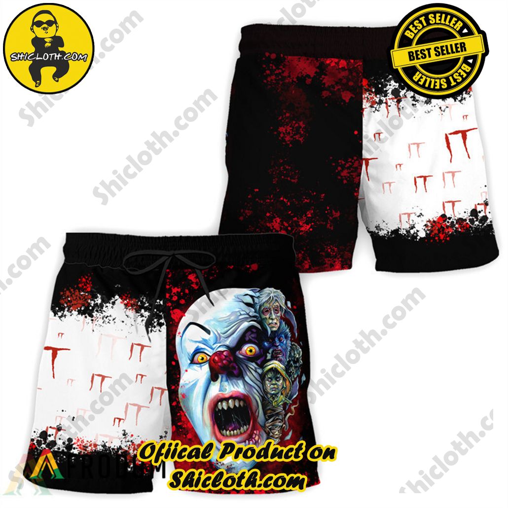 Shicloth's Tropical Elegance: Embrace Summer Vibes with Our Hawaiian Shirt and Shorts Set 132 Halloween Pennywise Clown Hawaiian Shorts