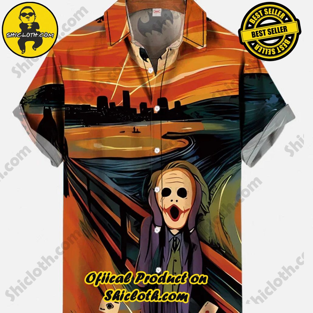 Bare the Breeze: Shiclothshop's Short Sleeve Shirts Unveiled 126 Halloween Retro Oil Painting The Scream Clown Printing Short Sleeve Shirt