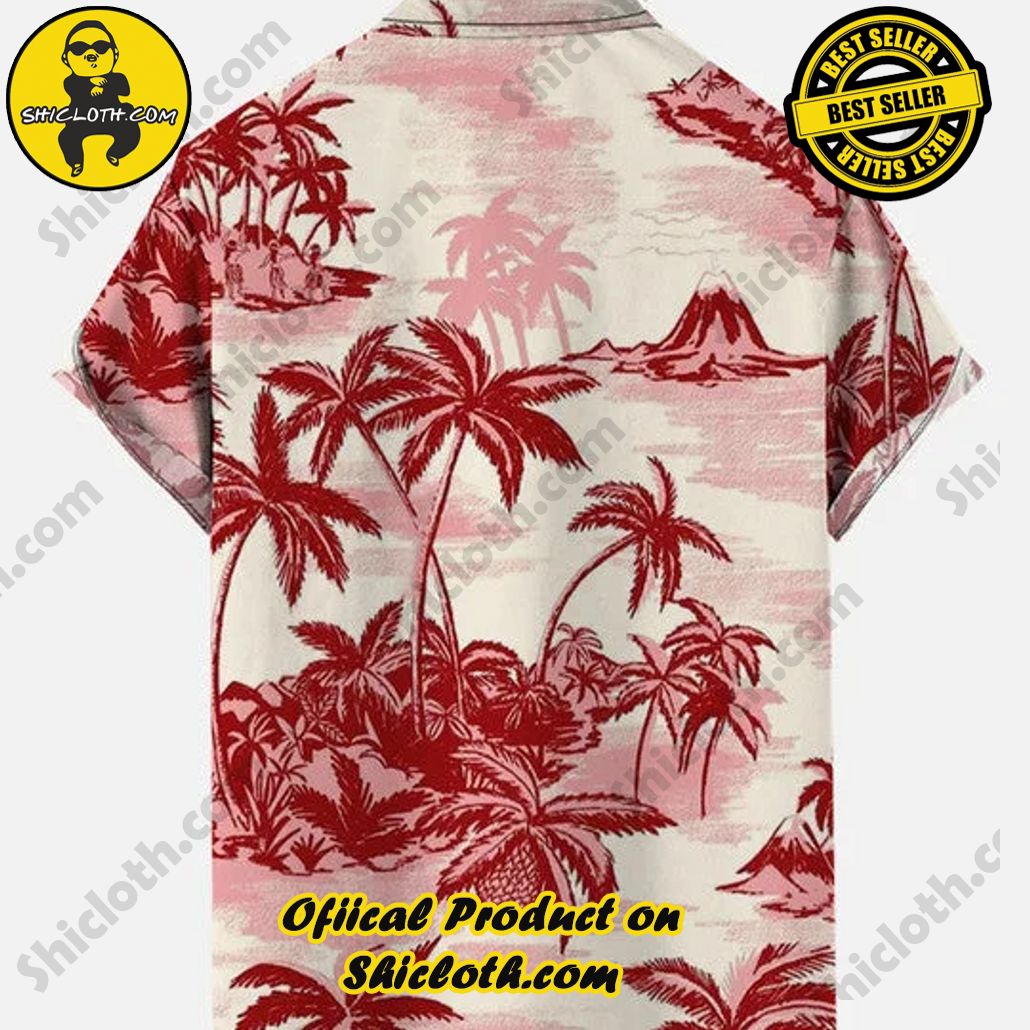 Hawaiian Vintage Island Palm Printing Breast Pocket Camp Button Down Short Sleeve Shirt Hawaiian Vintage Island Palm Printing Breast Pocket Camp Button Down Short Sleeve Shirt