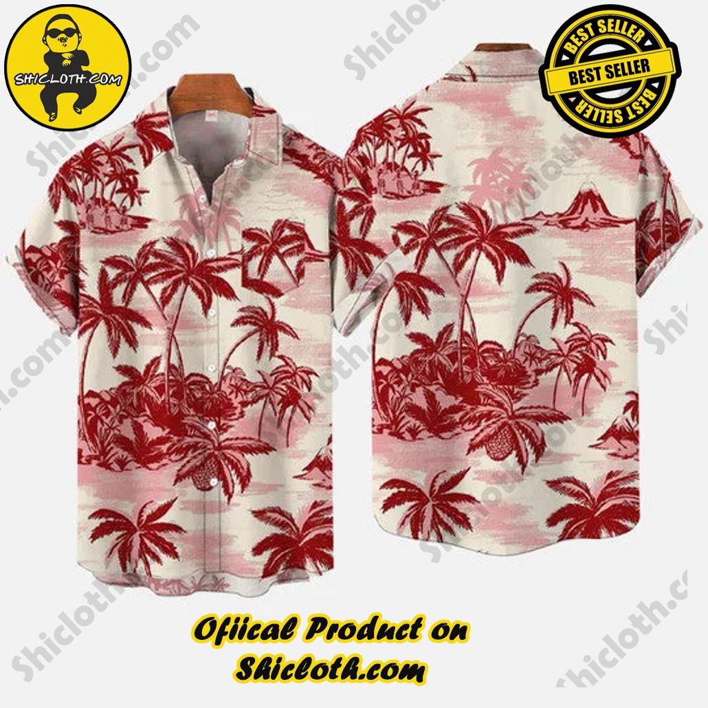 Hawaiian Vintage Island Palm Printing Breast Pocket Camp Button Down Short Sleeve Shirt Hawaiian Vintage Island Palm Printing Breast Pocket Camp Button Down Short Sleeve Shirt