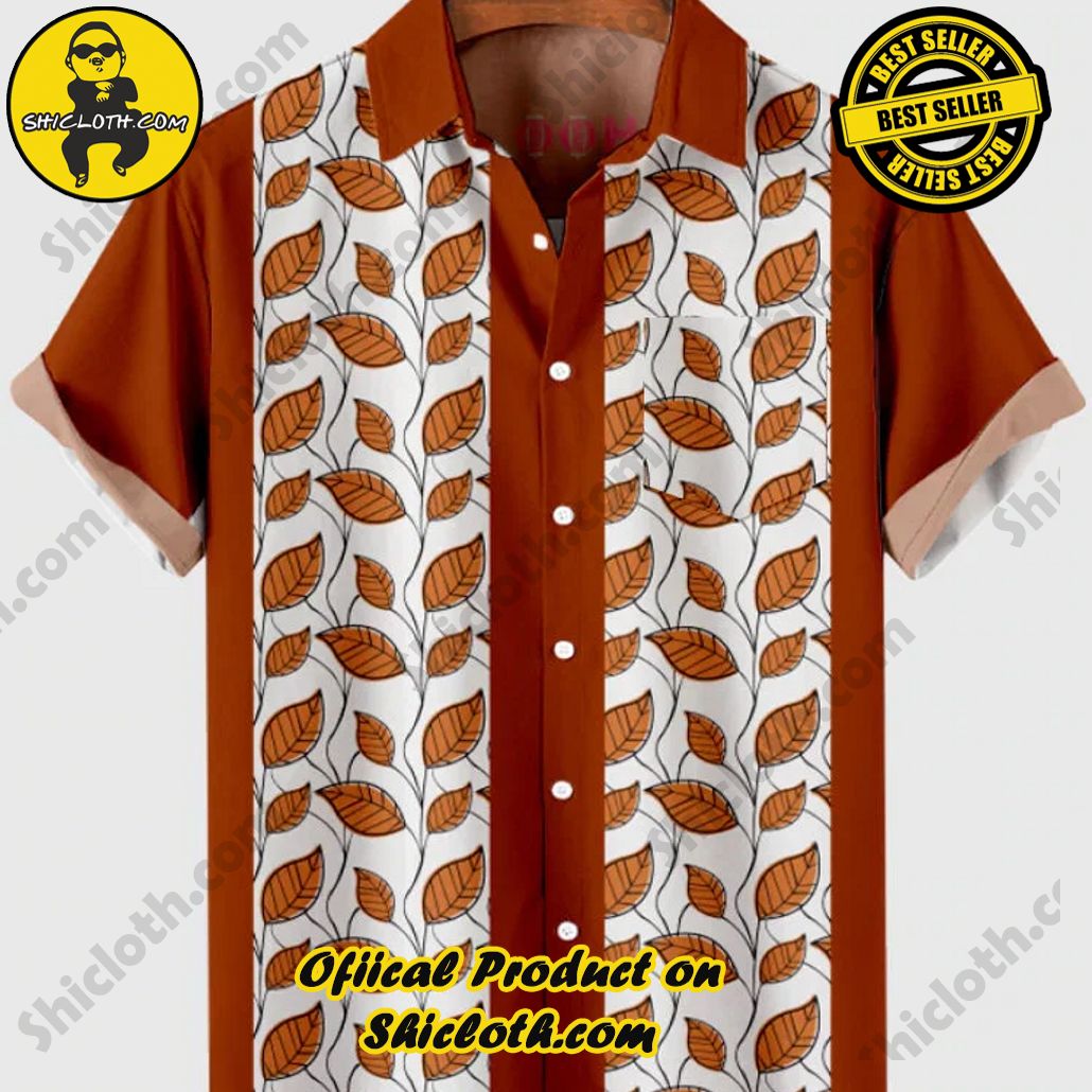 Sway into Summer Bliss with Shiclothshop's Tropical Elegance: The Hawaiian Shirt Collection 28 HOO 1960s Leaf Printing & Orange Stitching Men's Hawaiian Shirt And Short