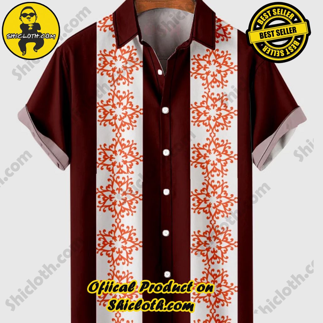 Shiclothshop's Short Sleeve Shirts – Effortless Elegance and Contemporary Comfort 26 HOO 1960s Orange Paper Cut Painting Printed & Red Stitching Men's Short Sleeve Shirt