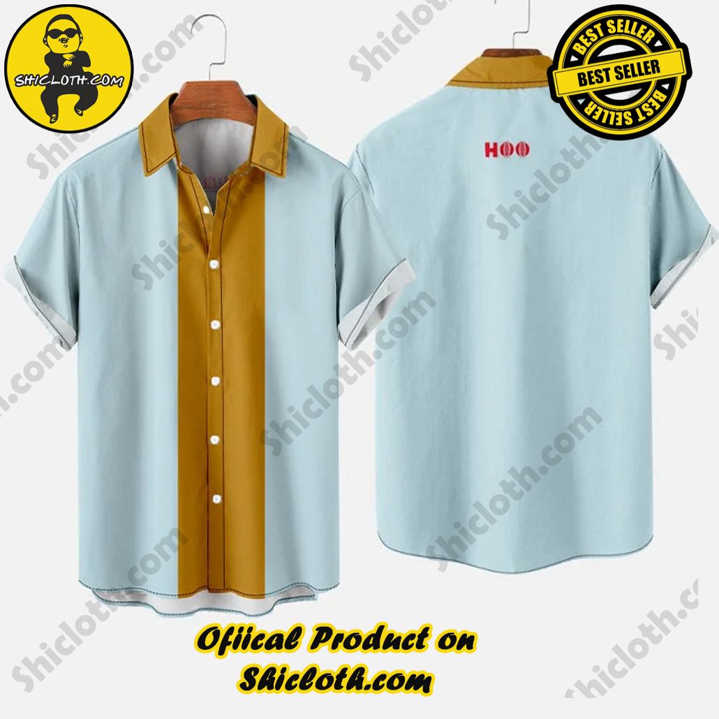 HOO 1960s Yellow and Light Blue Stitching Men’s Short Sleeve Shirt HOO 1960s Yellow and Light Blue Stitching Men’s Short Sleeve Shirt