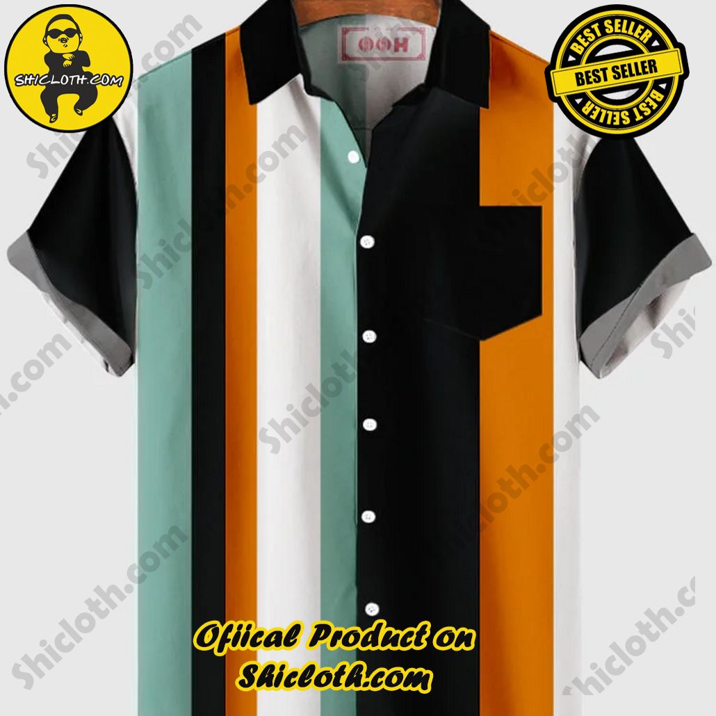 Sway into Summer Bliss with Shiclothshop's Tropical Elegance: The Hawaiian Shirt Collection 31 HOO Black & Orange Contrasting Color Design Men's Hawaiian Shirt And Short
