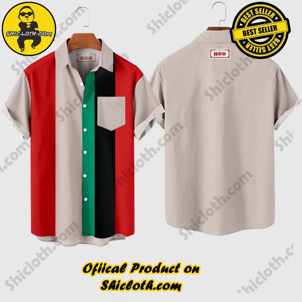 HOO Red & Black & Green Contrasting Color Design Men’s Short Sleeve Shirt HOO Red & Black & Green Contrasting Color Design Men’s Short Sleeve Shirt