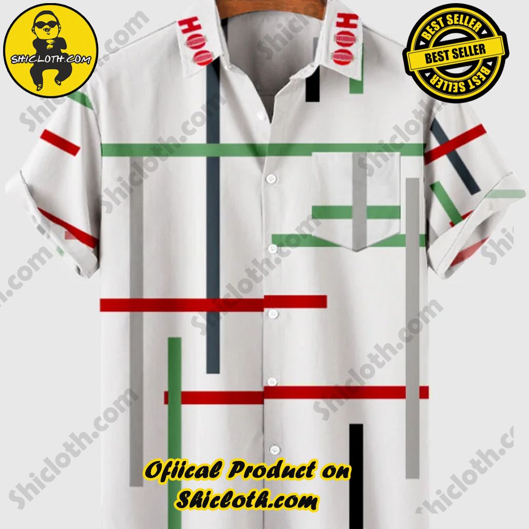 Sway into Summer Bliss with Shiclothshop's Tropical Elegance: The Hawaiian Shirt Collection 32 HOO Vintage White Line Printed Men's Hawaiian Shirt And Short