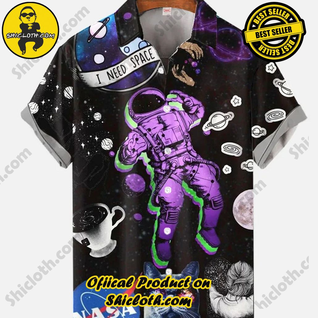 Bare the Breeze: Shiclothshop's Short Sleeve Shirts Unveiled 134 I Need Space Galaxies Space Astronaut And Star Cat Printing Short Sleeve Shirt
