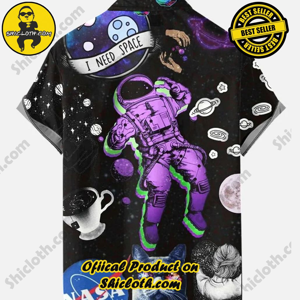 I Need Space Galaxies Space Astronaut And Star Cat Printing Short Sleeve Shirt I Need Space Galaxies Space Astronaut And Star Cat Printing Short Sleeve Shirt