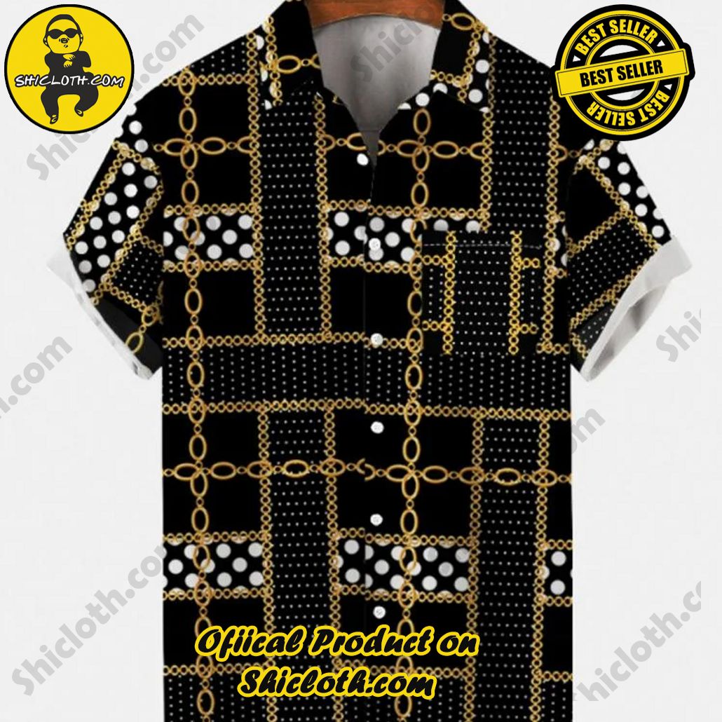 Shicloth's Tropical Elegance: Embrace Summer Vibes with Our Hawaiian Shirt and Shorts Set 39 Irregular Chain Black Dot Retro Men's Short Sleeve Shirt