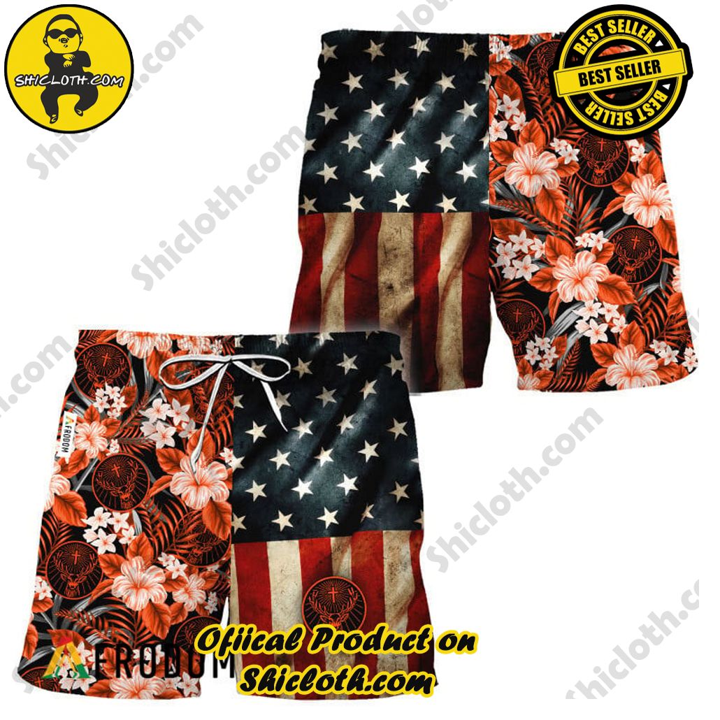 Experience Paradise: Shicloth's Tropical Flower Hawaiian Shorts 19 Jagermeister American Flag Tropical Flower Hawaiian Shorts