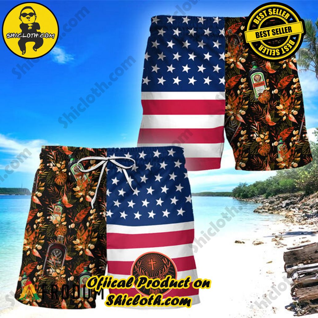 Experience Paradise: Shicloth's Tropical Flower Hawaiian Shorts 21 Jagermeister Flower American Flag Hawaiian Shorts