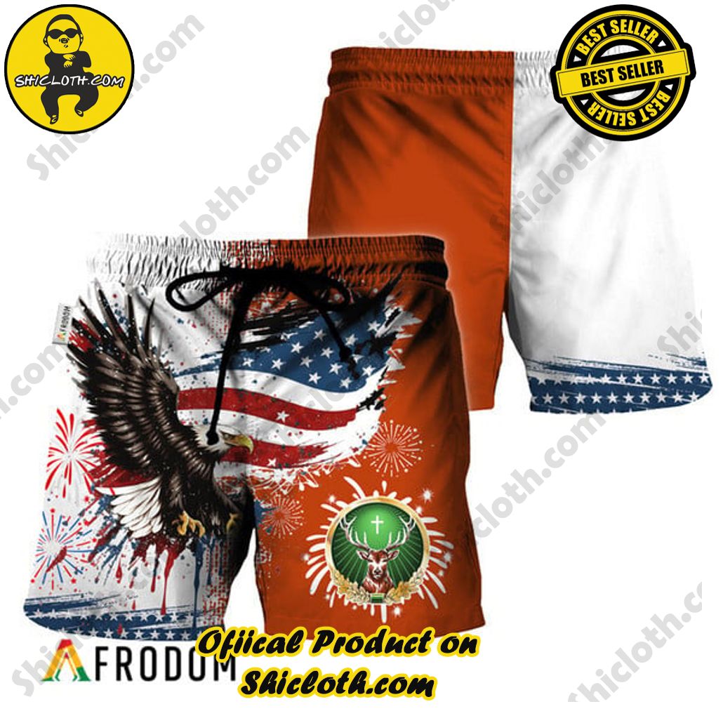 Experience Paradise: Shicloth's Tropical Flower Hawaiian Shorts 23 Jagermeister Fourth Of July Eagle Hawaiian Shorts