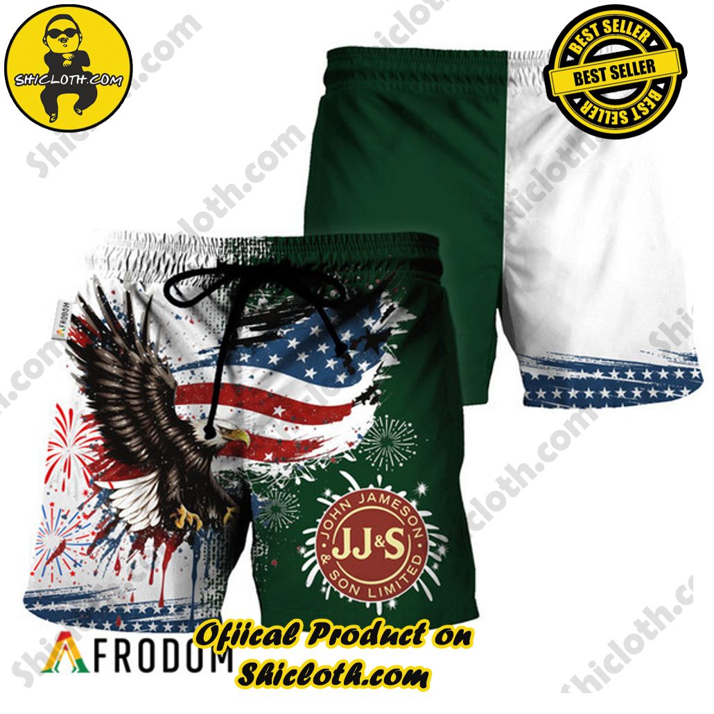 Shicloth's Tropical Elegance: Embrace Summer Vibes with Our Hawaiian Shirt and Shorts Set 138 Jameson Fourth Of July Eagle Hawaiian Shorts