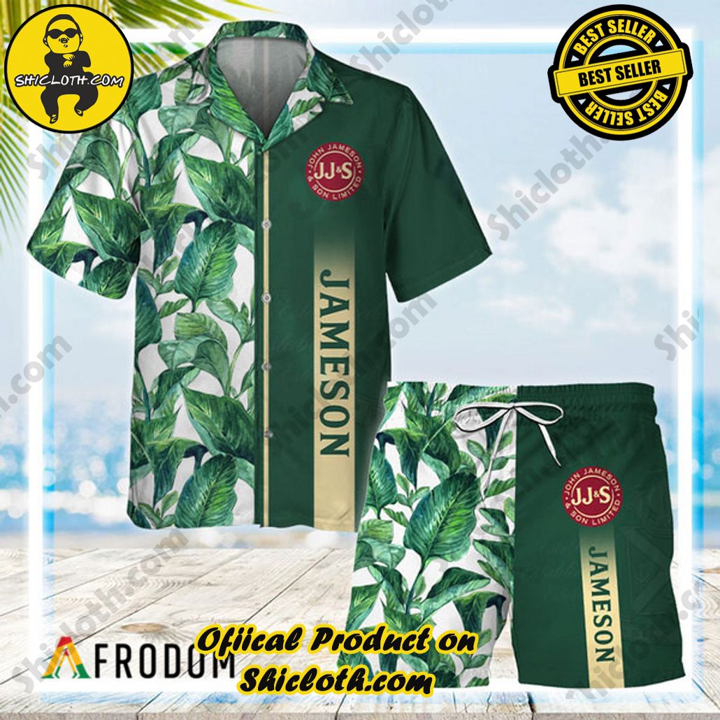 Shicloth's Tropical Elegance: Embrace Summer Vibes with Our Hawaiian Shirt and Shorts Set 141 Jameson Irish Whiskey Tropical Leaf Hawaiian Shirt And Shorts Set