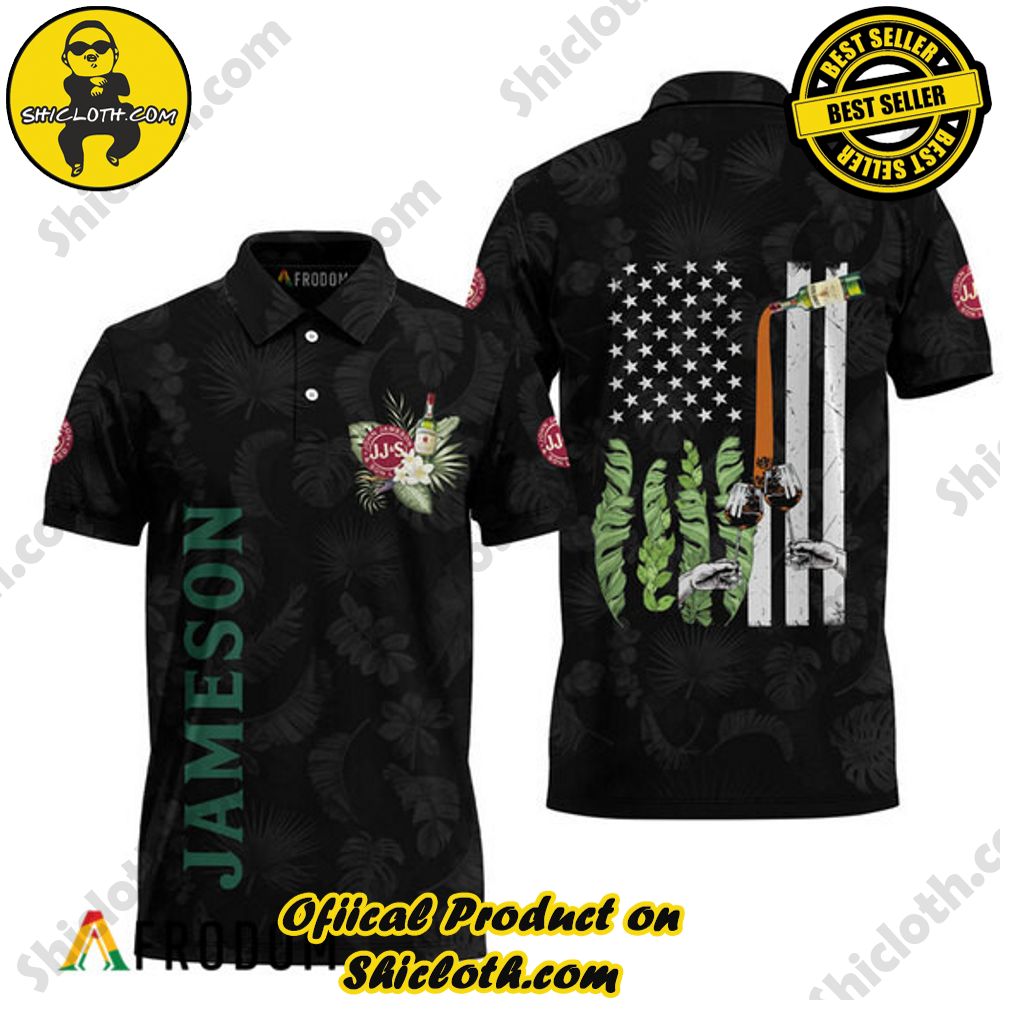 Shicloth's Tropical Elegance: Embrace Summer Vibes with Our Hawaiian Shirt and Shorts Set 147 Jameson Whiskey US Flag Black Hawaiian Polo Shirt