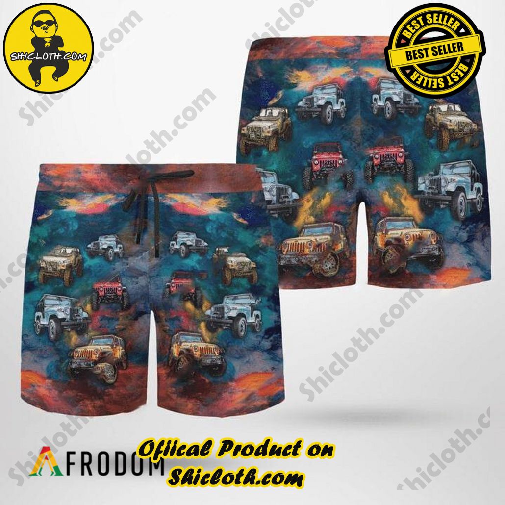Shicloth's Tropical Elegance: Embrace Summer Vibes with Our Hawaiian Shirt and Shorts Set 148 Jeep Hawaiian Short