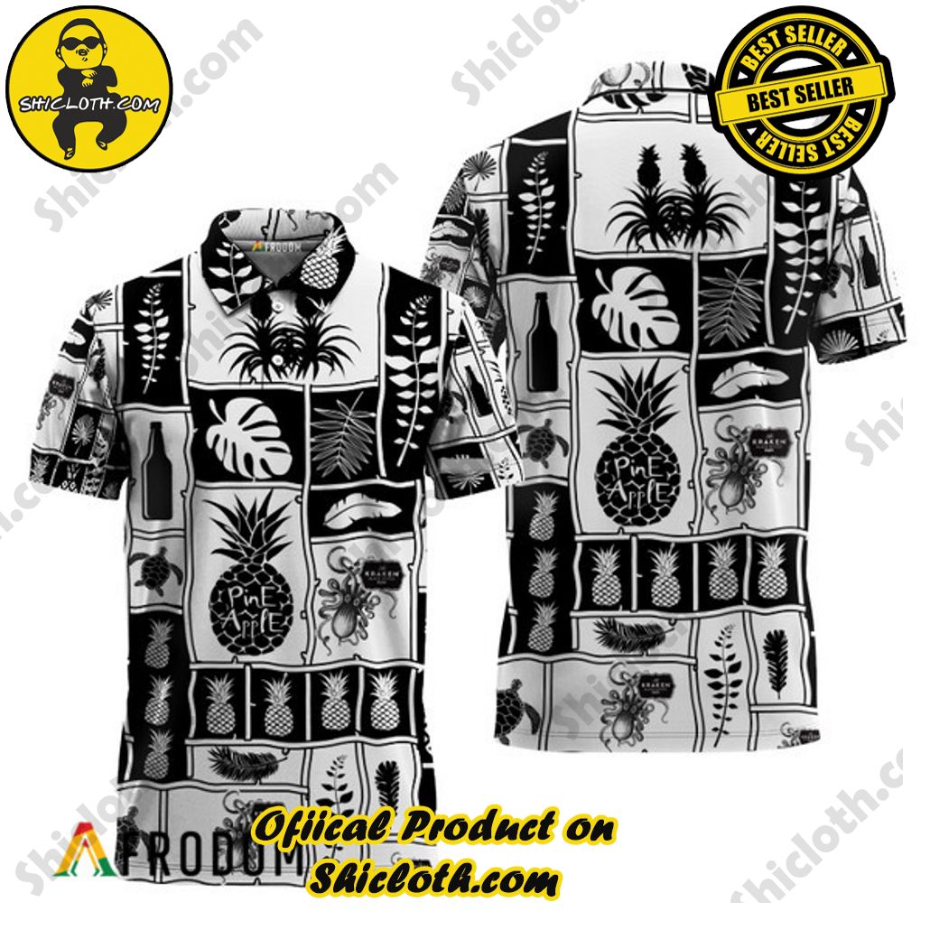 Shicloth's Tropical Elegance: Embrace Summer Vibes with Our Hawaiian Shirt and Shorts Set 159 Kraken Rum Tropical Pineapple Hawaiian Polo Shirt