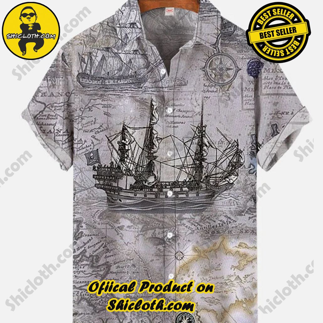 Bare the Breeze: Shiclothshop's Short Sleeve Shirts Unveiled 136 Map Print Retro Nautical Printing Men's Short Sleeve Shirt