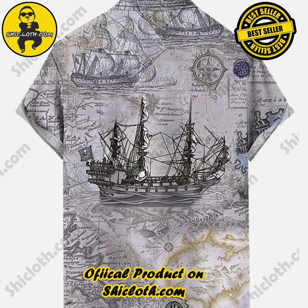 Map Print Retro Nautical Printing Men’s Short Sleeve Shirt Map Print Retro Nautical Printing Men’s Short Sleeve Shirt