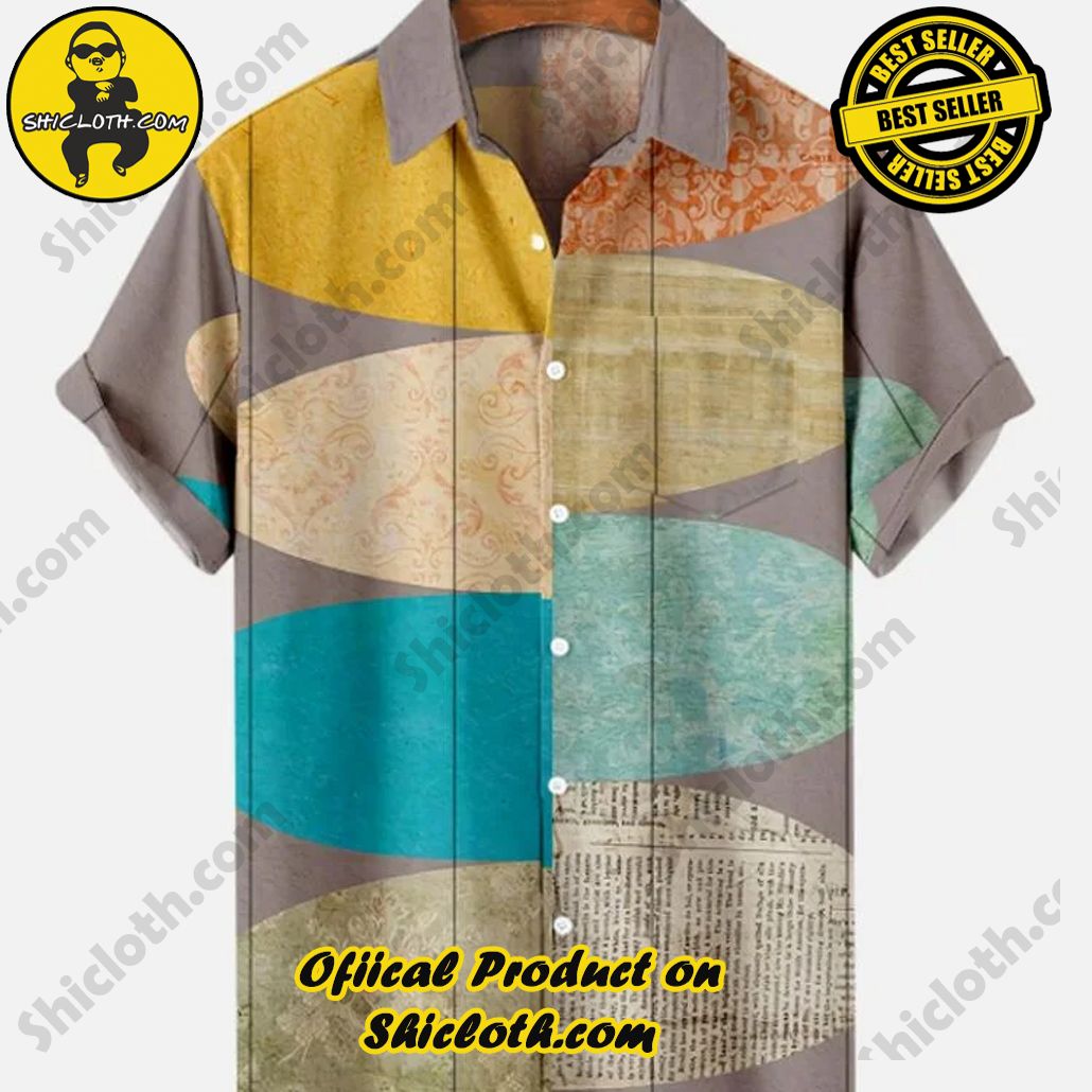 Shicloth's Tropical Elegance: Embrace Summer Vibes with Our Hawaiian Shirt and Shorts Set 40 Men's Casual Oval Print Short Sleeve Shirt