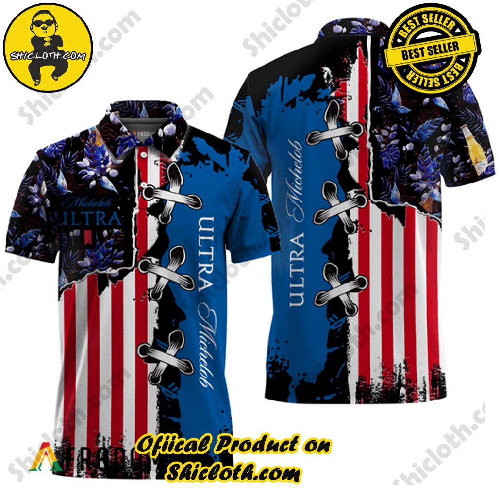 Shicloth's Tropical Elegance: Embrace Summer Vibes with Our Hawaiian Shirt and Shorts Set 167 Michelob ULTRA Fourth Of July Hawaiian Polo Shirt