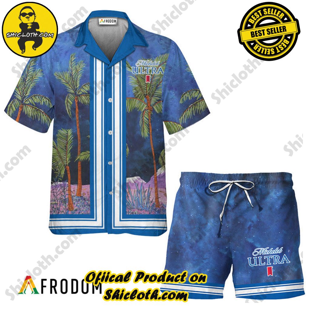 Shicloth's Tropical Elegance: Embrace Summer Vibes with Our Hawaiian Shirt and Shorts Set 169 Michelob ULTRA Star Print Bermuda Hawaiian Shirt & Shorts Set