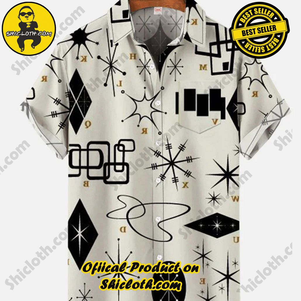 Shicloth's Tropical Elegance: Embrace Summer Vibes with Our Hawaiian Shirt and Shorts Set 42 Mid-Century Modern Starbursts And Geometric Patterns Printing Short Sleeve Shirt