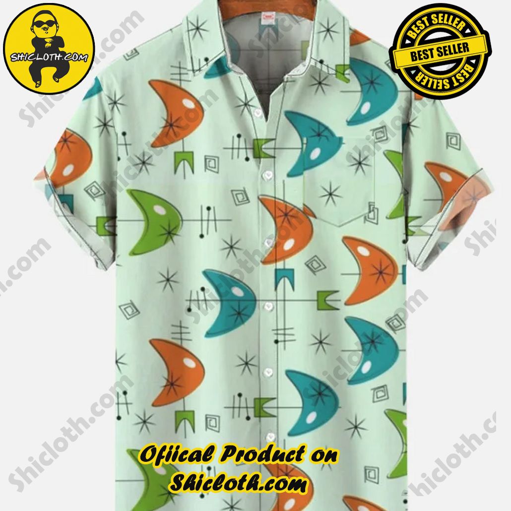 Shicloth's Tropical Elegance: Embrace Summer Vibes with Our Hawaiian Shirt and Shorts Set 41 Mid Century Retro Atomic Starbursts Funny Cute Pattern Printing Short Sleeve Shirt