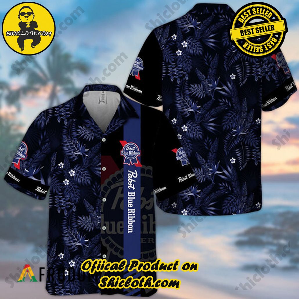 Shicloth's Tropical Elegance: Embrace Summer Vibes with Our Hawaiian Shirt and Shorts Set 177 Midnight Tropical Foliage Pabst Blue Ribbon Hawaiian Shirt
