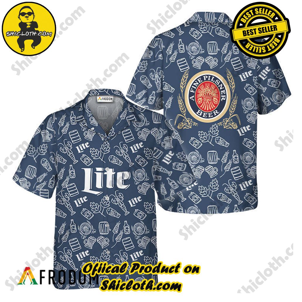 Shicloth's Tropical Elegance: Embrace Summer Vibes with Our Hawaiian Shirt and Shorts Set 179 Miller Lite Doodle Art Hawaiian Shirt