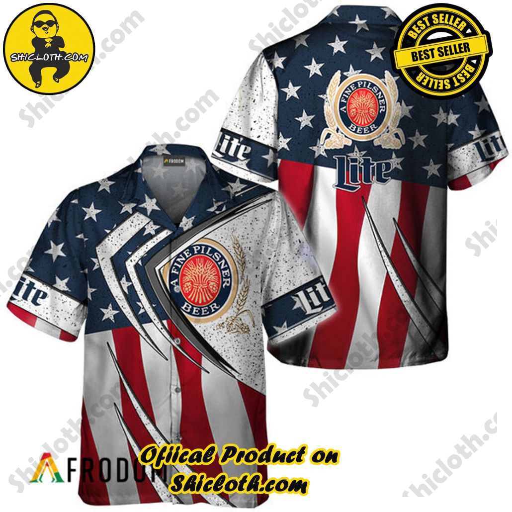 Shicloth's Tropical Elegance: Embrace Summer Vibes with Our Hawaiian Shirt and Shorts Set 181 Miller Lite Fourth Of July Esports Hawaiian Shirt