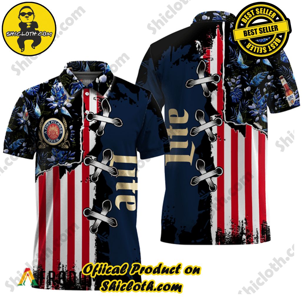 Shicloth's Tropical Elegance: Embrace Summer Vibes with Our Hawaiian Shirt and Shorts Set 182 Miller Lite Fourth Of July Hawaiian Polo Shirt