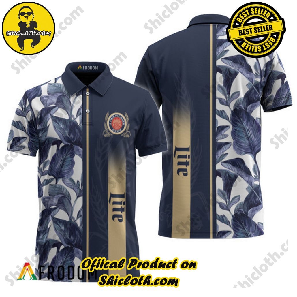 Shicloth's Tropical Elegance: Embrace Summer Vibes with Our Hawaiian Shirt and Shorts Set 184 Miller Lite Tropical Palm Hawaiian Polo Shirt