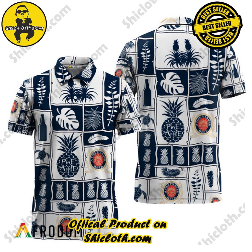 Shicloth's Tropical Elegance: Embrace Summer Vibes with Our Hawaiian Shirt and Shorts Set 185 Miller Lite Tropical Pineapple Hawaiian Polo Shirt
