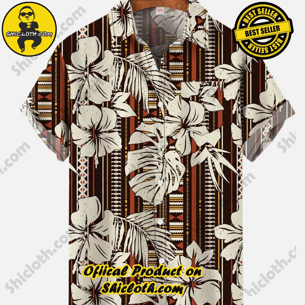 Shicloth's Tropical Elegance: Embrace Summer Vibes with Our Hawaiian Shirt and Shorts Set 44 Multi-color Tribal Style And Tropical Vintage Floral Palm Leaves Patchwork Printing Short Sleeve Shirt
