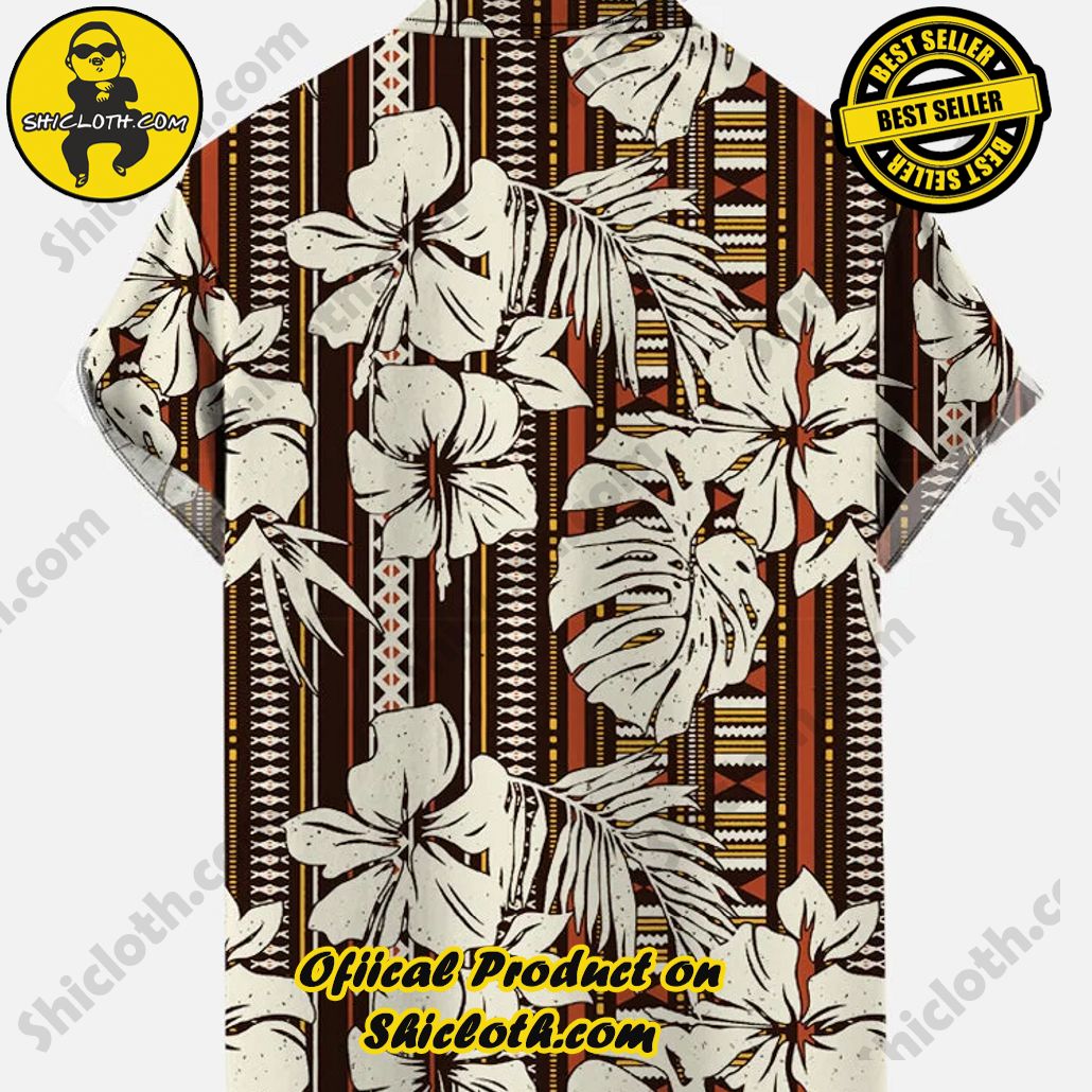 Alternative view of Multi-color Tribal Style And Tropical Vintage Floral Palm Leaves Patchwork Printing Short Sleeve Shirt