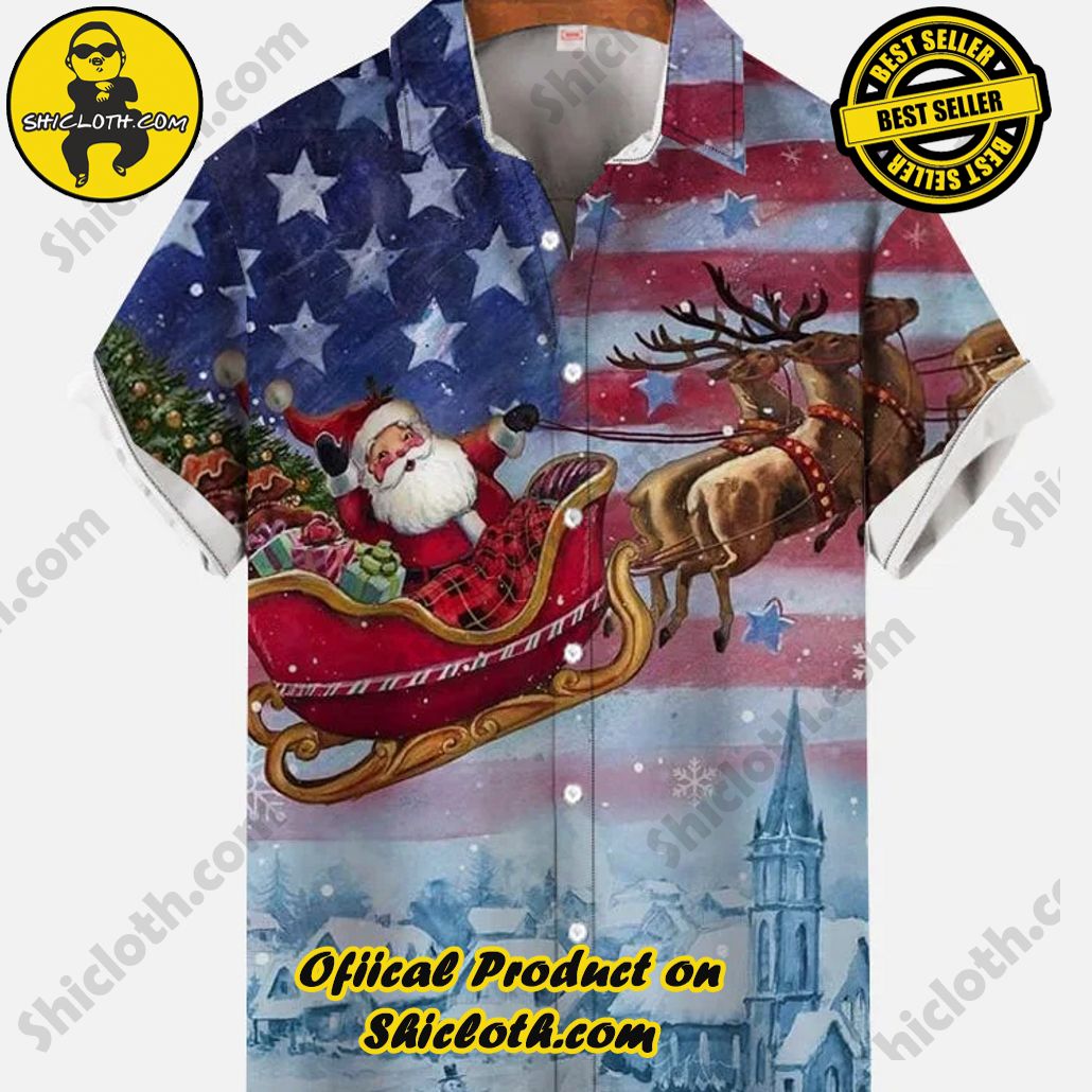 Shiclothshop's Short Sleeve Shirts – Effortless Elegance and Contemporary Comfort 28 Nation Stars And Stripes Flag Santa Claus And Elk Sleigh Printing Men's Short Sleeve Shirt