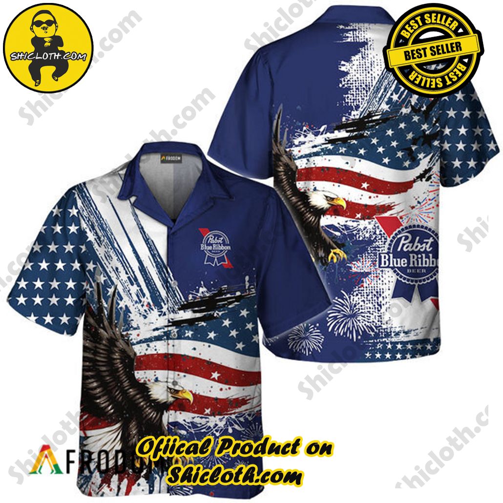 Shicloth's Tropical Elegance: Embrace Summer Vibes with Our Hawaiian Shirt and Shorts Set 197 Pabst Blue Ribbon Fourth Of July Eagle Hawaiian Shirt
