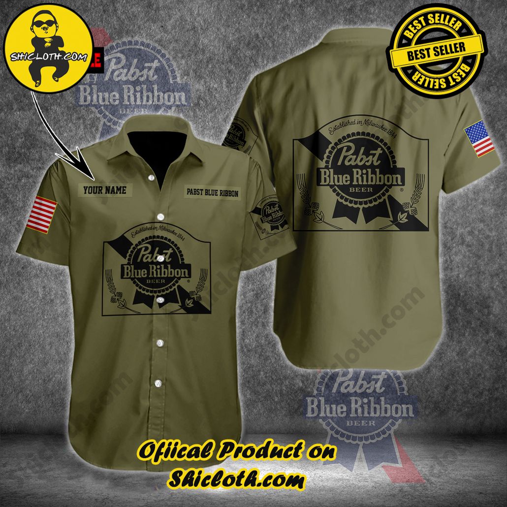 Pabst Blue Ribbon Military Green Personalized Button Shirt Pabst Blue Ribbon Military Green Personalized Button Shirt
