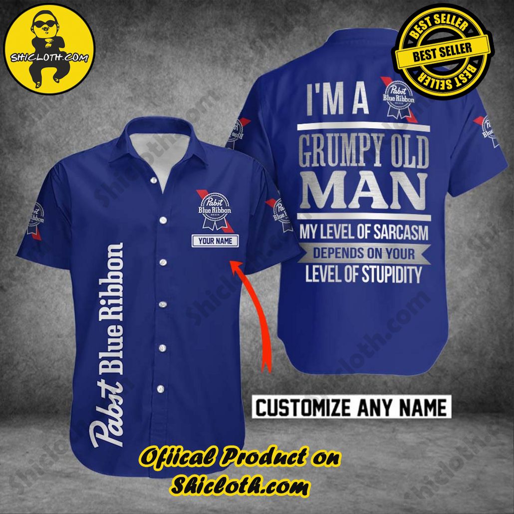Pabst Blue Ribbon Personalized Grumpy Old Man Button Shirt Pabst Blue Ribbon Personalized Grumpy Old Man Button Shirt