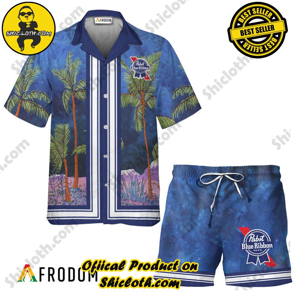 Shicloth's Island Chic: Unleash the Summer Spirit with Our Hawaiian Shirt and Shorts Ensemble 2 Pabst Blue Ribbon Star Print Bermuda Hawaiian Shirt & Shorts Set