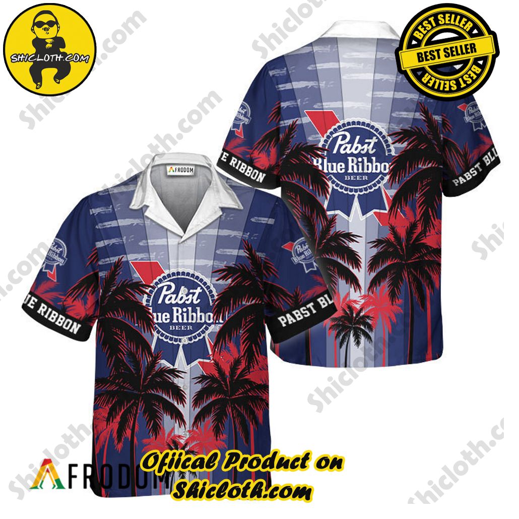 Shicloth's Island Chic: Unleash the Summer Spirit with Our Hawaiian Shirt and Shorts Ensemble 3 Pabst Blue Ribbon Tropical Coconut Palms Hawaiian Shirt