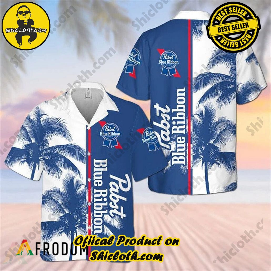 Shicloth's Island Chic: Unleash the Summer Spirit with Our Hawaiian Shirt and Shorts Ensemble 4 Pabst Blue Ribbon Tropical Coconut Trees Hawaiian Shirt