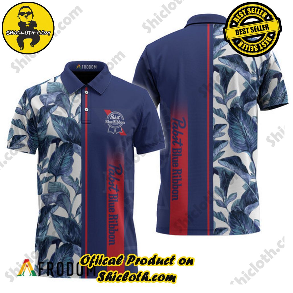Shicloth's Island Chic: Unleash the Summer Spirit with Our Hawaiian Shirt and Shorts Ensemble 6 Pabst Blue Ribbon Tropical Palm Hawaiian Polo Shirt