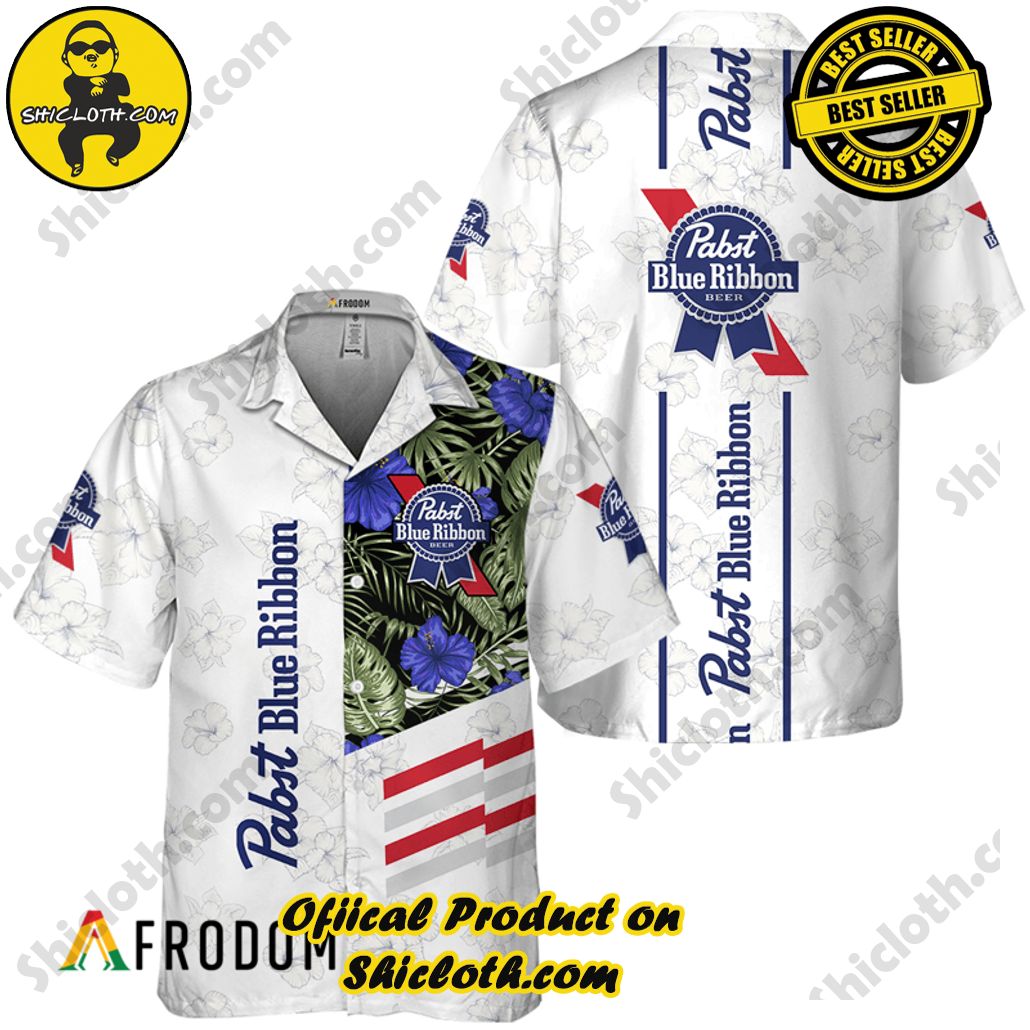 Shicloth's Island Chic: Unleash the Summer Spirit with Our Hawaiian Shirt and Shorts Ensemble 9 Pabst Blue Ribbon White Tropical Flower Hawaiian Shirt
