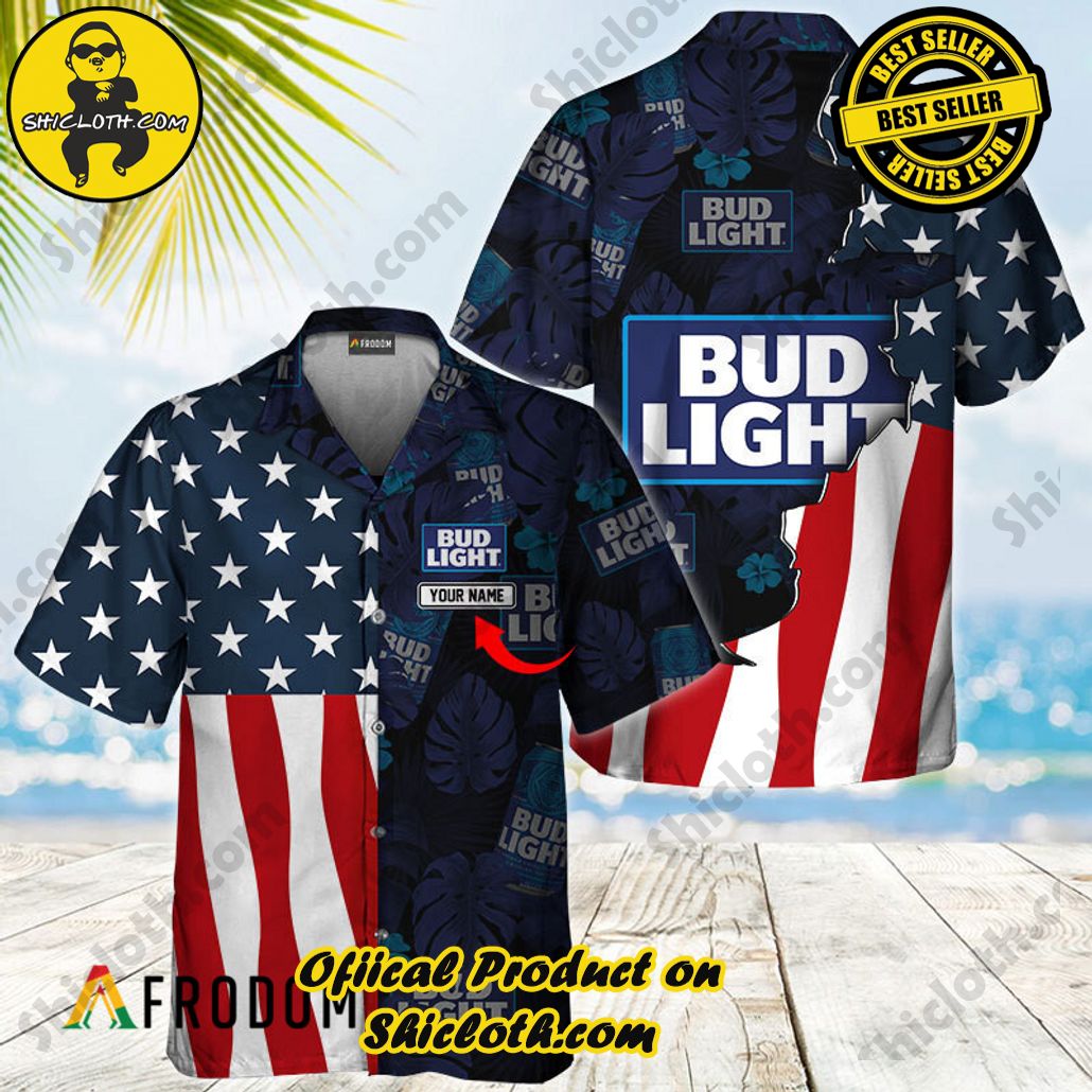 Shicloth's Island Chic: Unleash the Summer Spirit with Our Hawaiian Shirt and Shorts Ensemble 28 Personalized Tropical Vibes American Flag Bud Light Hawaiian Shirt